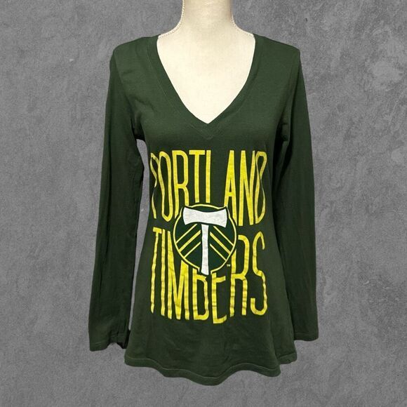 JUNK FOOD CLOTHING | Portland Timbers V-Neck Long Sleeve Tee Green & Yellow M - Picture 1 of 6